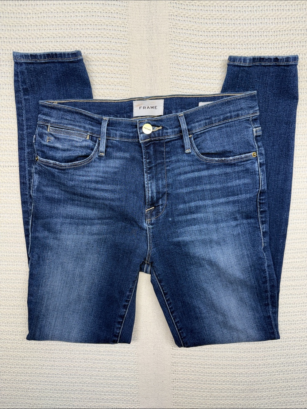 Frame Denim High-Rise Skinny Jeans - Dark Wash Blue - Picture 3 of 9